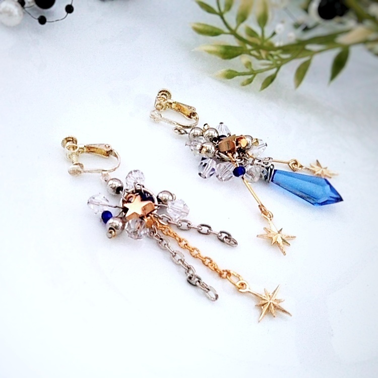 鉱石と流れ星のイヤリング　中級魔法　光属性　ブルー　367