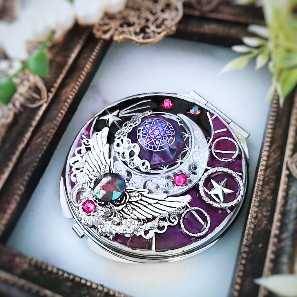 コズミックミラー　パープル　魔法の鏡　レジン　ワイヤー　闇属性　451