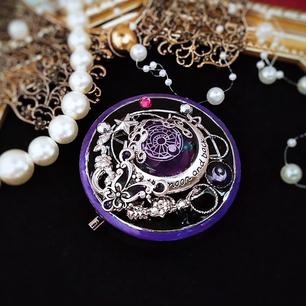 サテライトコンパクト　シルバー×パープル　ピルケース　魔法　コンパクト　　レジン　ゴシック　個性　闇属性　455