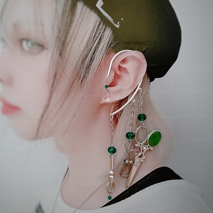 文房具イヤーフック グリーン ペン クリップ ハサミ 個性 ユニーク 529