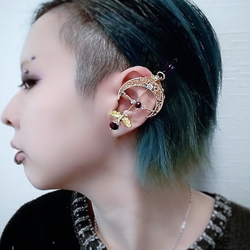 ダークネスアロー イヤーカフ パープル×ゴールド 上下左右装備可能 中級魔法 ウィザード専用 闇属性 533