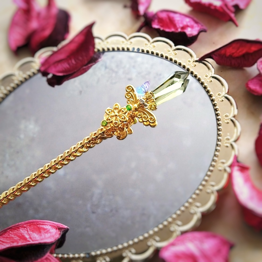 魔法の杖　かんざし　ドール小物　グリーン　初級魔法　メイジ専用 　風属性　ゴールド　590