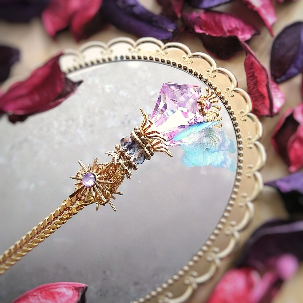 【廃盤】魔法の杖 かんざし ドール小物 ライトパープル×ゴールド 中級魔法 ウィザード専用 闇属性 603