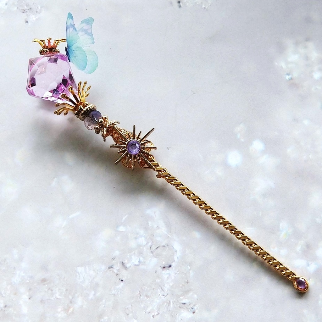 【廃盤】魔法の杖 かんざし ドール小物 ライトパープル×ゴールド 中級魔法 ウィザード専用 闇属性 603