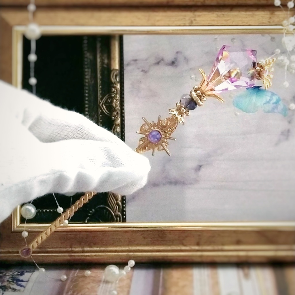 【廃盤】魔法の杖 かんざし ドール小物 ライトパープル×ゴールド 中級魔法 ウィザード専用 闇属性 603