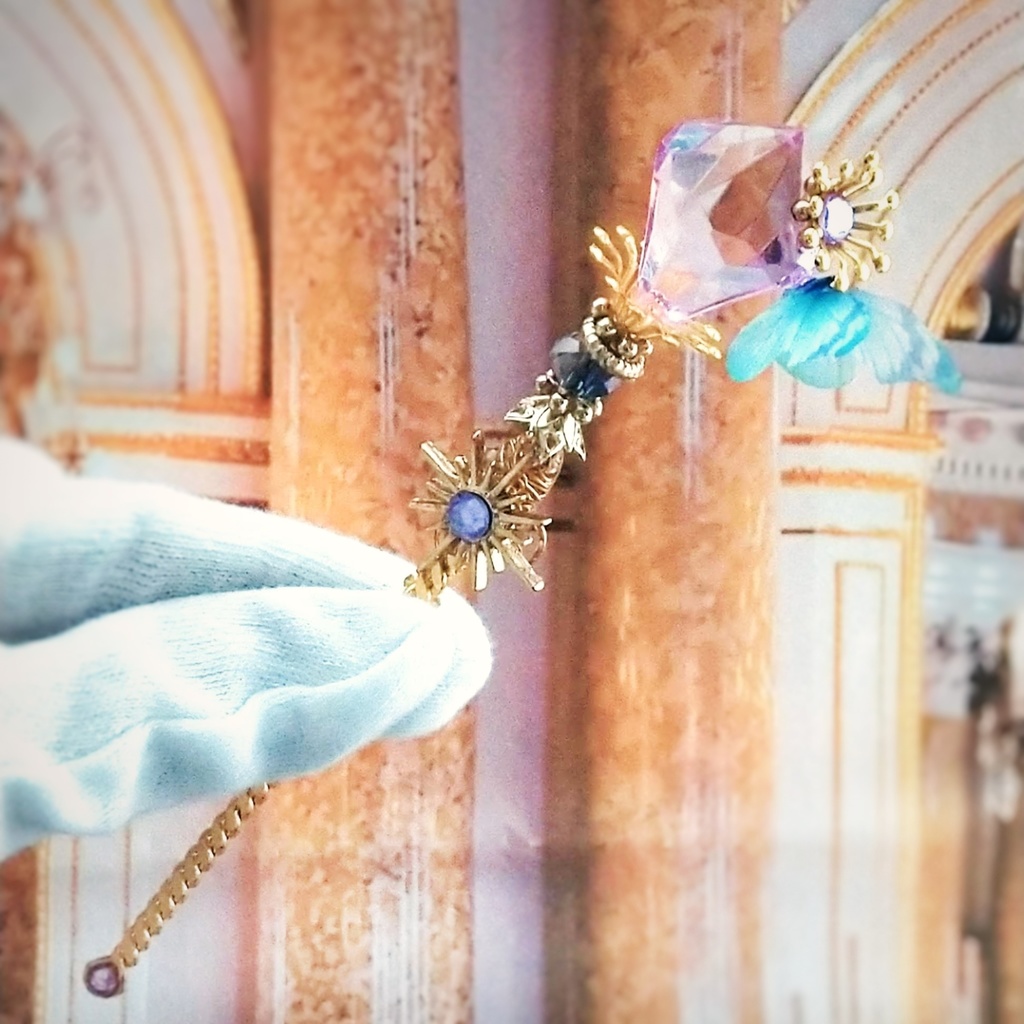 【廃盤】魔法の杖 かんざし ドール小物 ライトパープル×ゴールド 中級魔法 ウィザード専用 闇属性 603