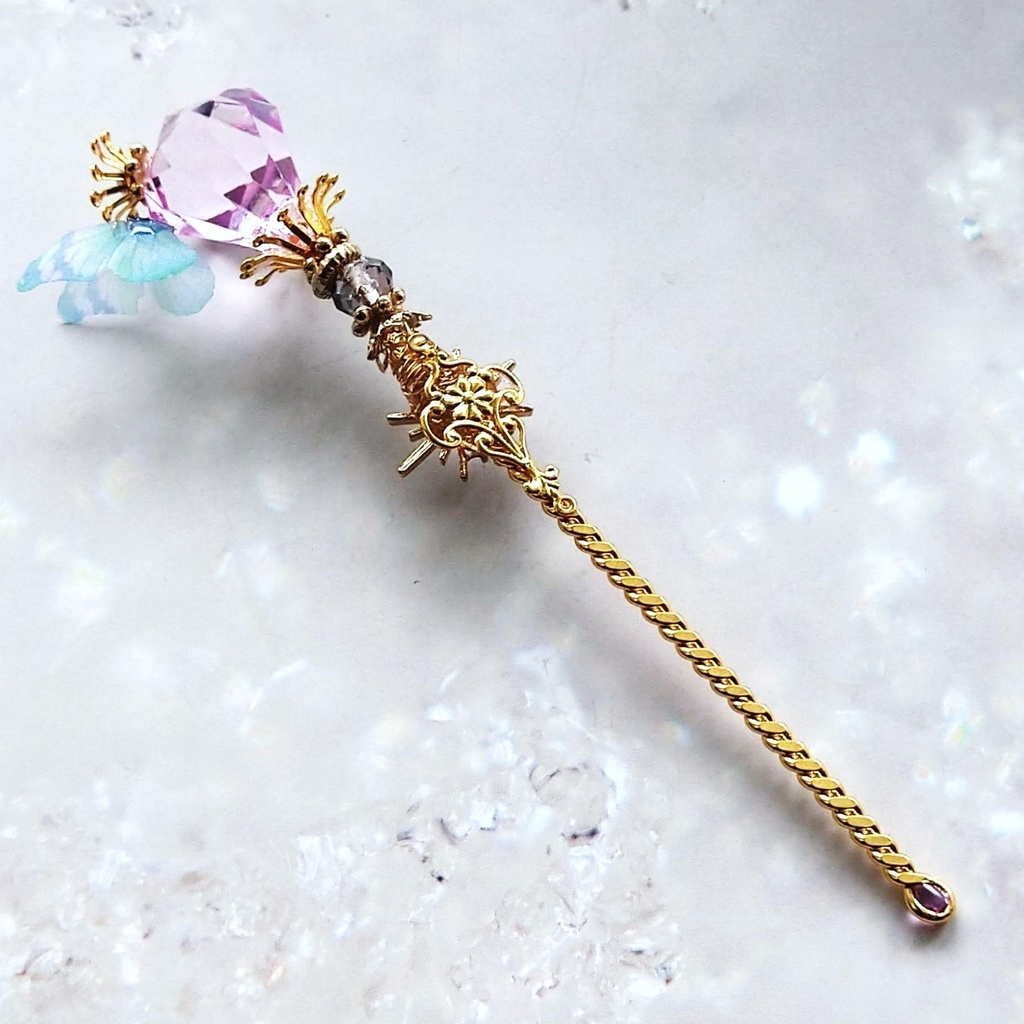 【廃盤】魔法の杖 かんざし ドール小物 ライトパープル×ゴールド 中級魔法 ウィザード専用 闇属性 603