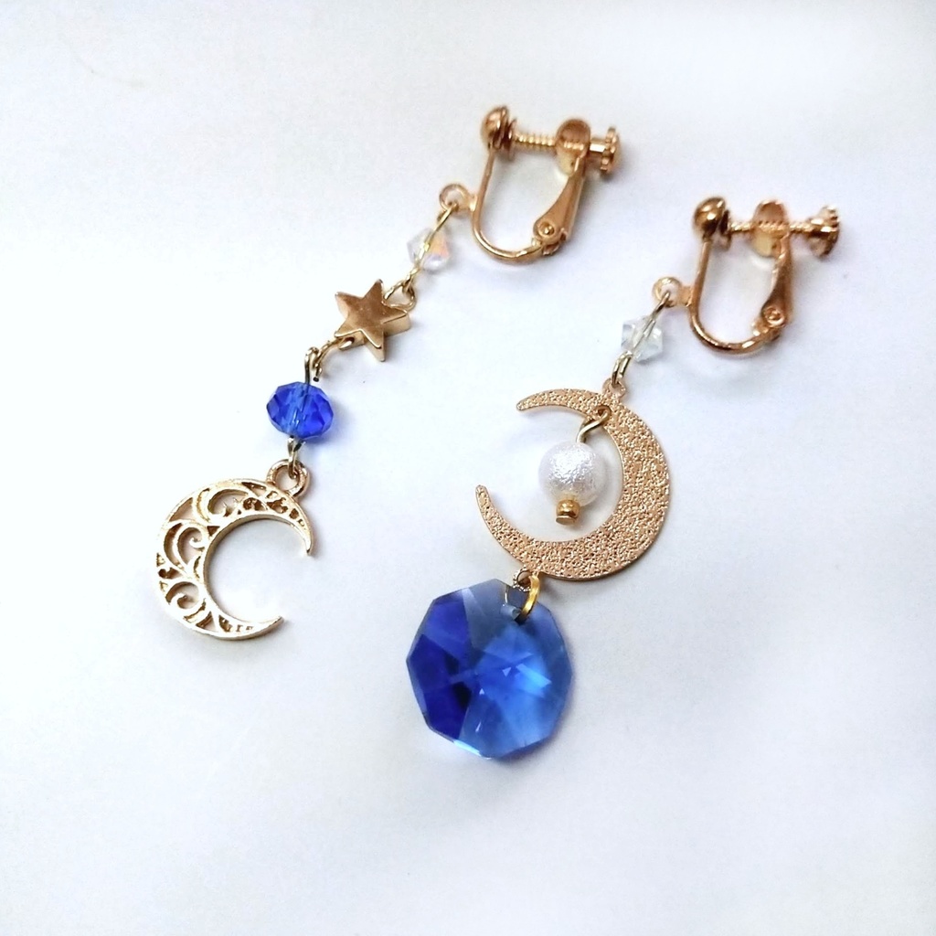 「ふたつの月が出逢うとき」魔法イヤリング ブルー 中級魔法 ウィザード専用 水属性 611