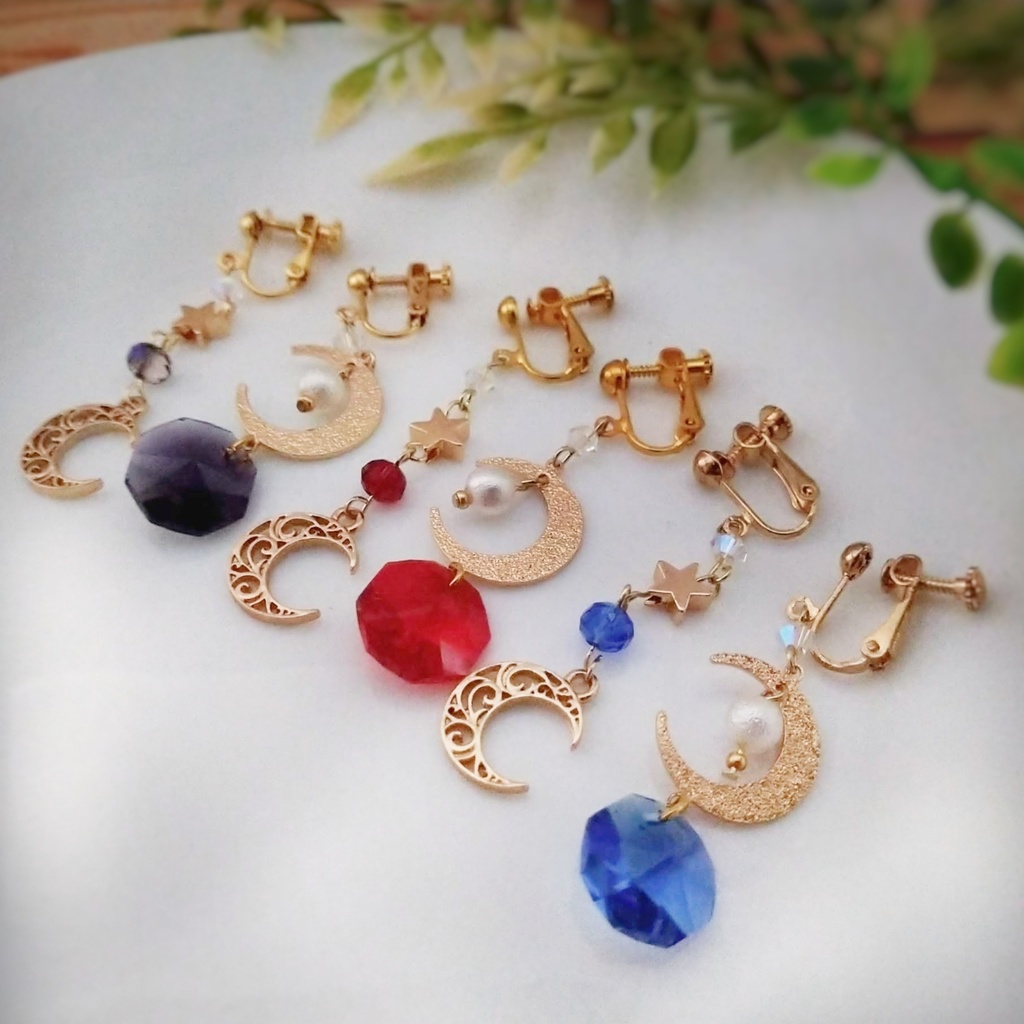 「ふたつの月が出逢うとき」魔法イヤリング ブルー 中級魔法 ウィザード専用 水属性 611