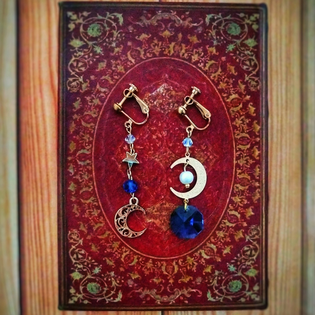 「ふたつの月が出逢うとき」魔法イヤリング ブルー 中級魔法 ウィザード専用 水属性 611