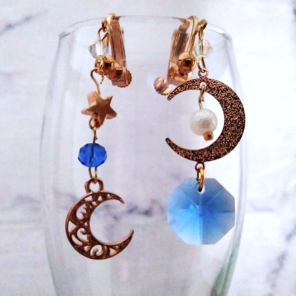 「ふたつの月が出逢うとき」魔法イヤリング ブルー 中級魔法 ウィザード専用 水属性 611