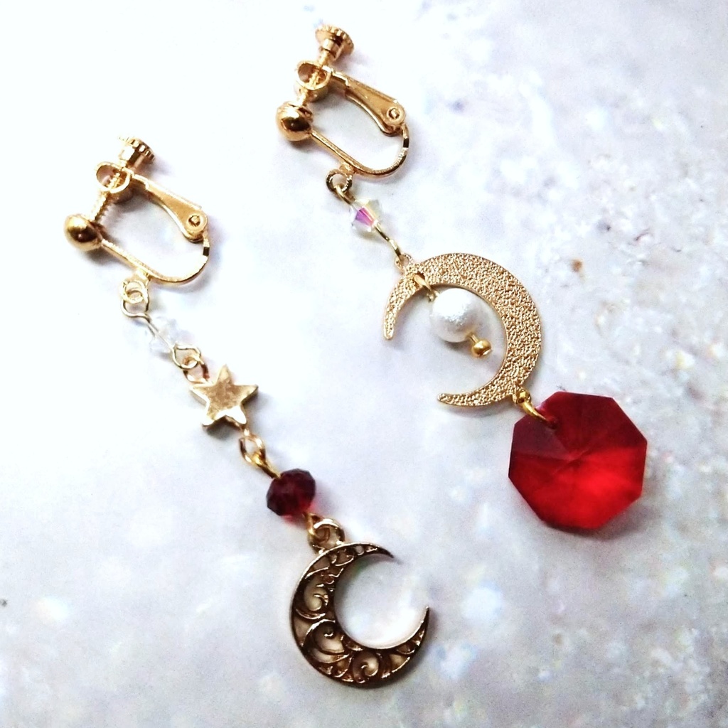 「ふたつの月が出逢うとき」魔法イヤリング レッド 中級魔法 ウィザード専用 火属性 612