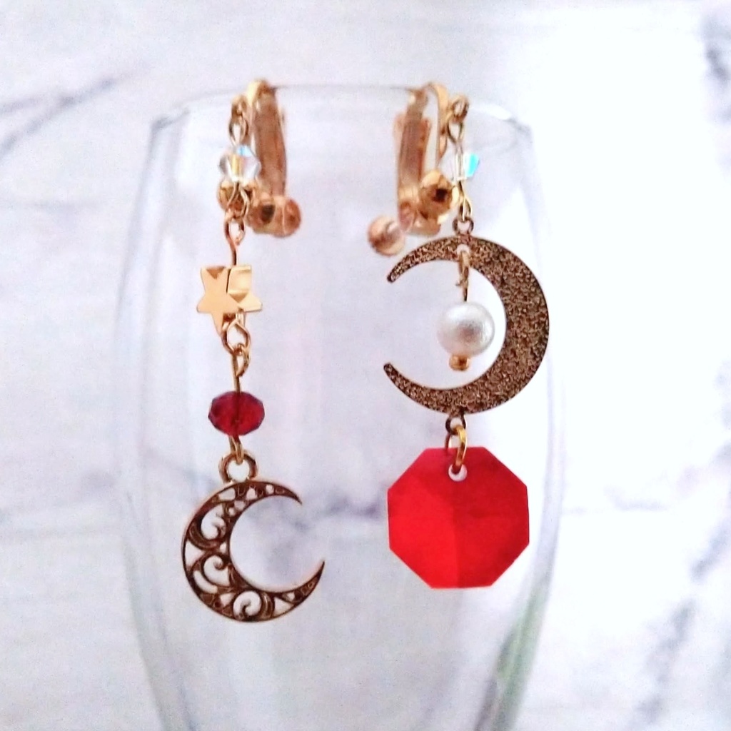 「ふたつの月が出逢うとき」魔法イヤリング レッド 中級魔法 ウィザード専用 火属性 612