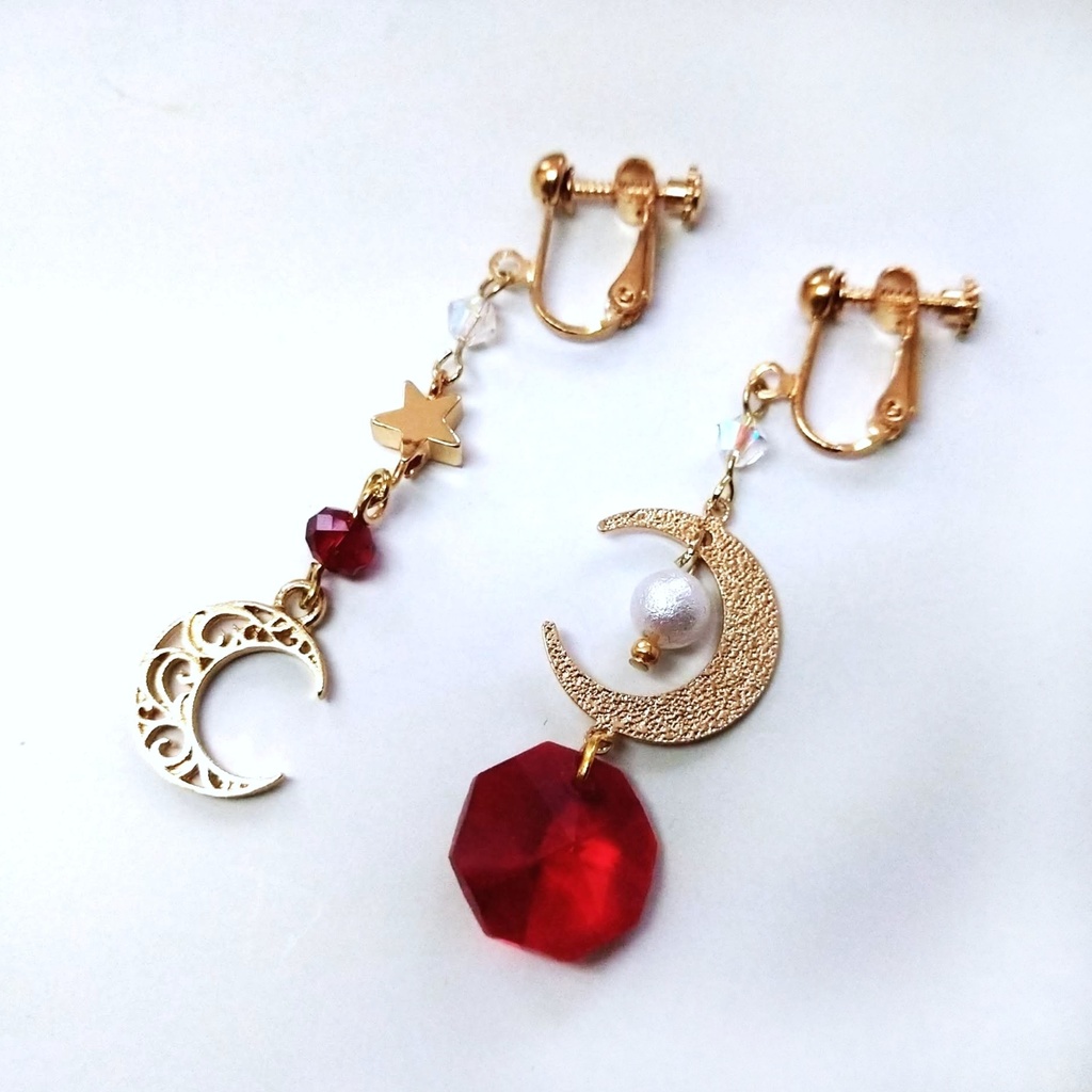 「ふたつの月が出逢うとき」魔法イヤリング レッド 中級魔法 ウィザード専用 火属性 612