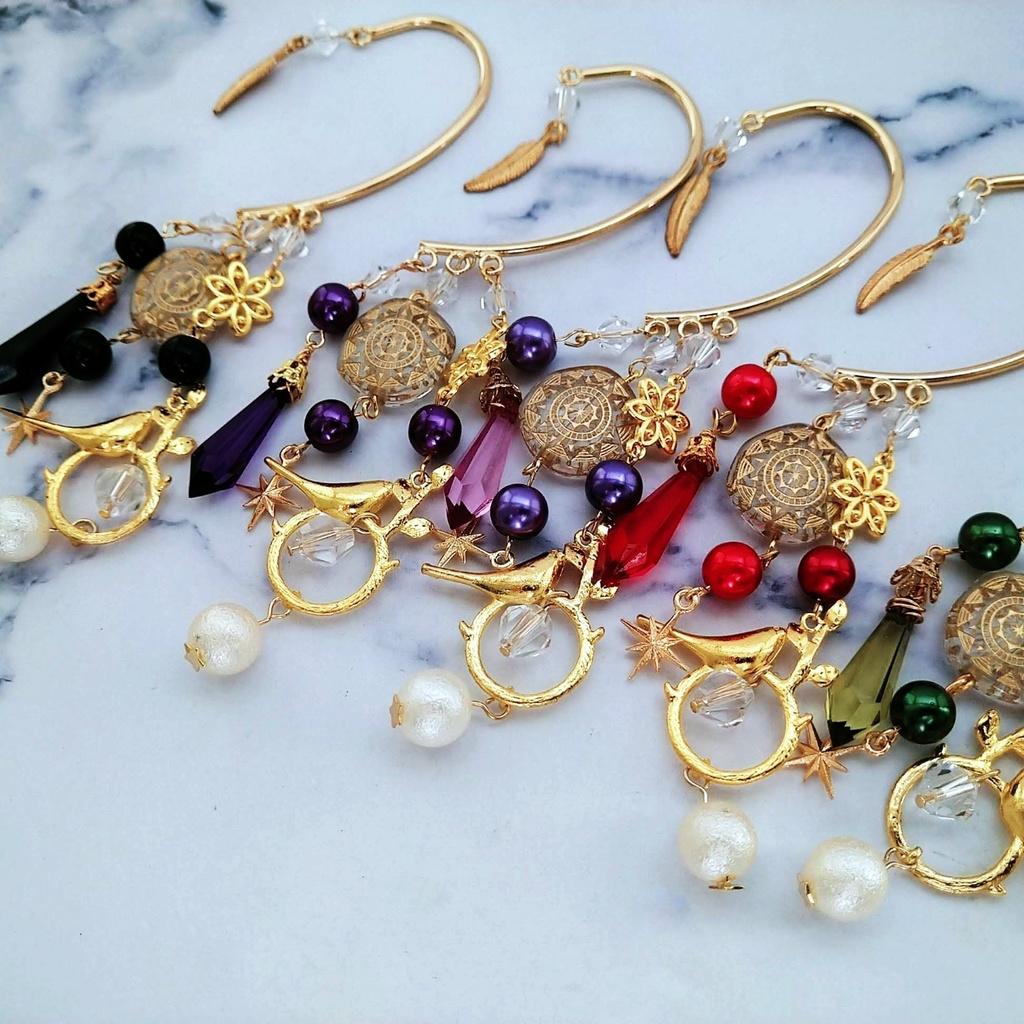 火鳥の囁きイヤーフック レッド 中級魔法 ウィザード専用 火属性 魔法石 鳥 パール 魔法陣 628