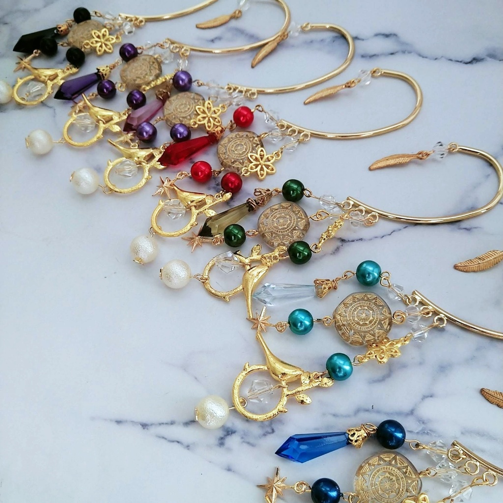 火鳥の囁きイヤーフック レッド 中級魔法 ウィザード専用 火属性 魔法石 鳥 パール 魔法陣 628