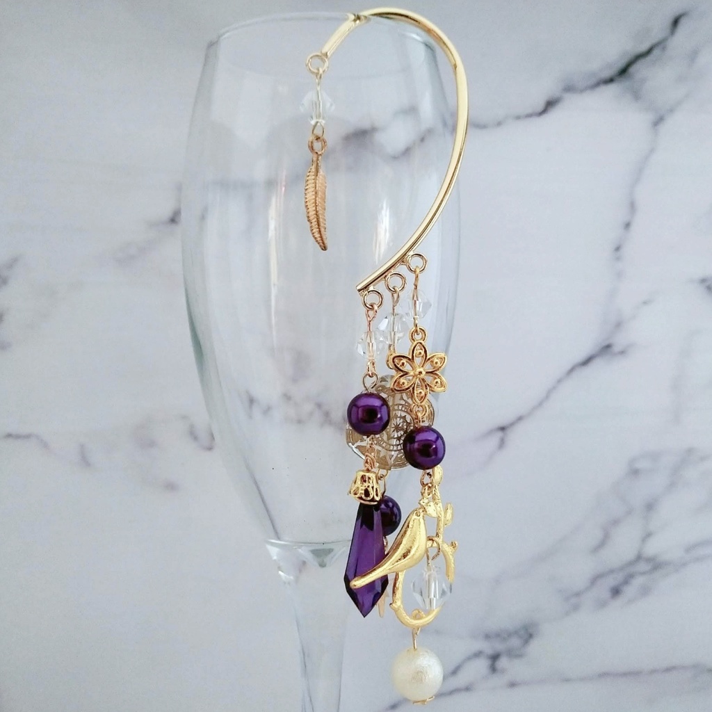 闇鳥の囁きイヤーフック パープル 中級魔法 ウィザード専用 闇属性(中度) 魔法石 鳥 パール 魔法陣 632