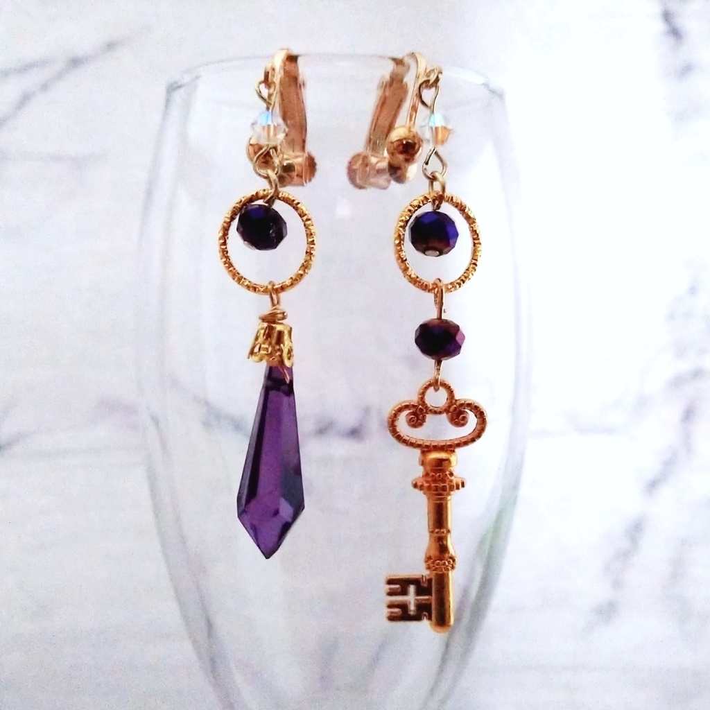 「漆黒の塔 奥の間の鍵」魔法イヤリング パープル ウィザード専用 闇属性 643