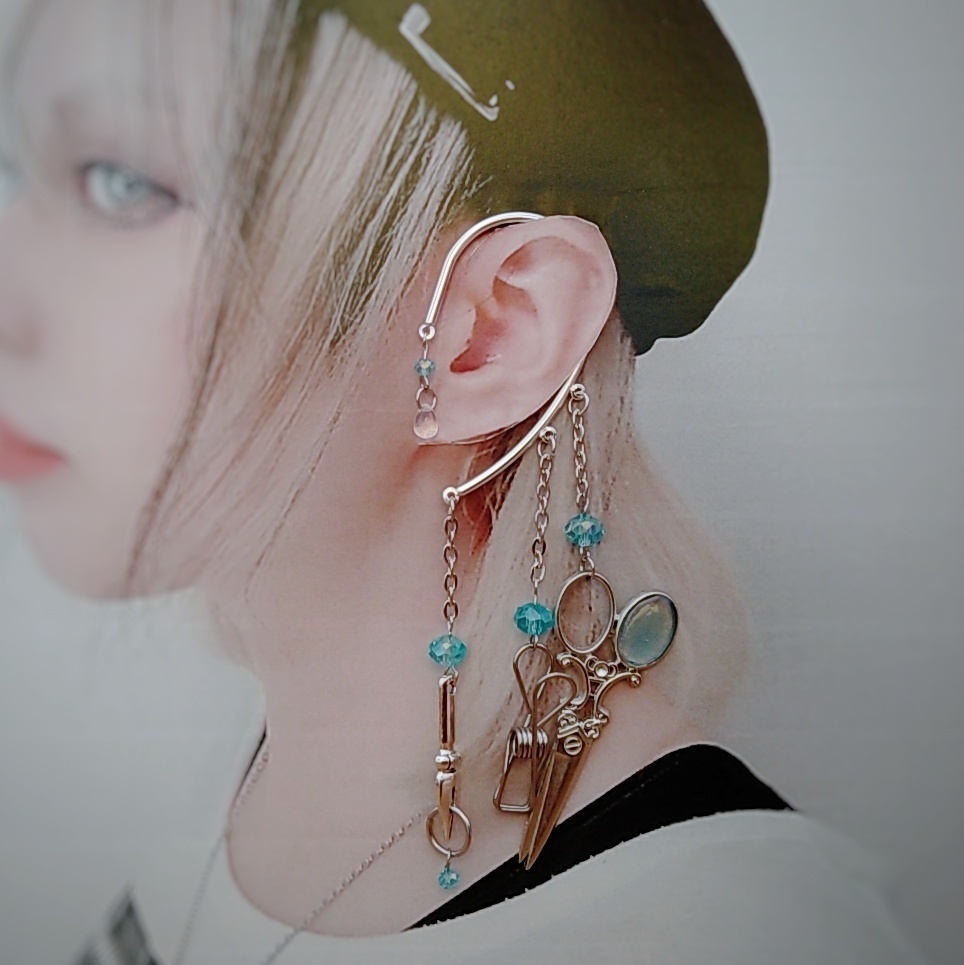 文房具イヤーフック スカイブルー ペン クリップ ハサミ 個性 ユニーク 658