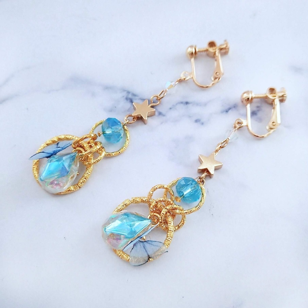 星の雫イヤリング ブルー パープル 上級魔法 ハイウィザード専用 水属性 闇属性 694 695