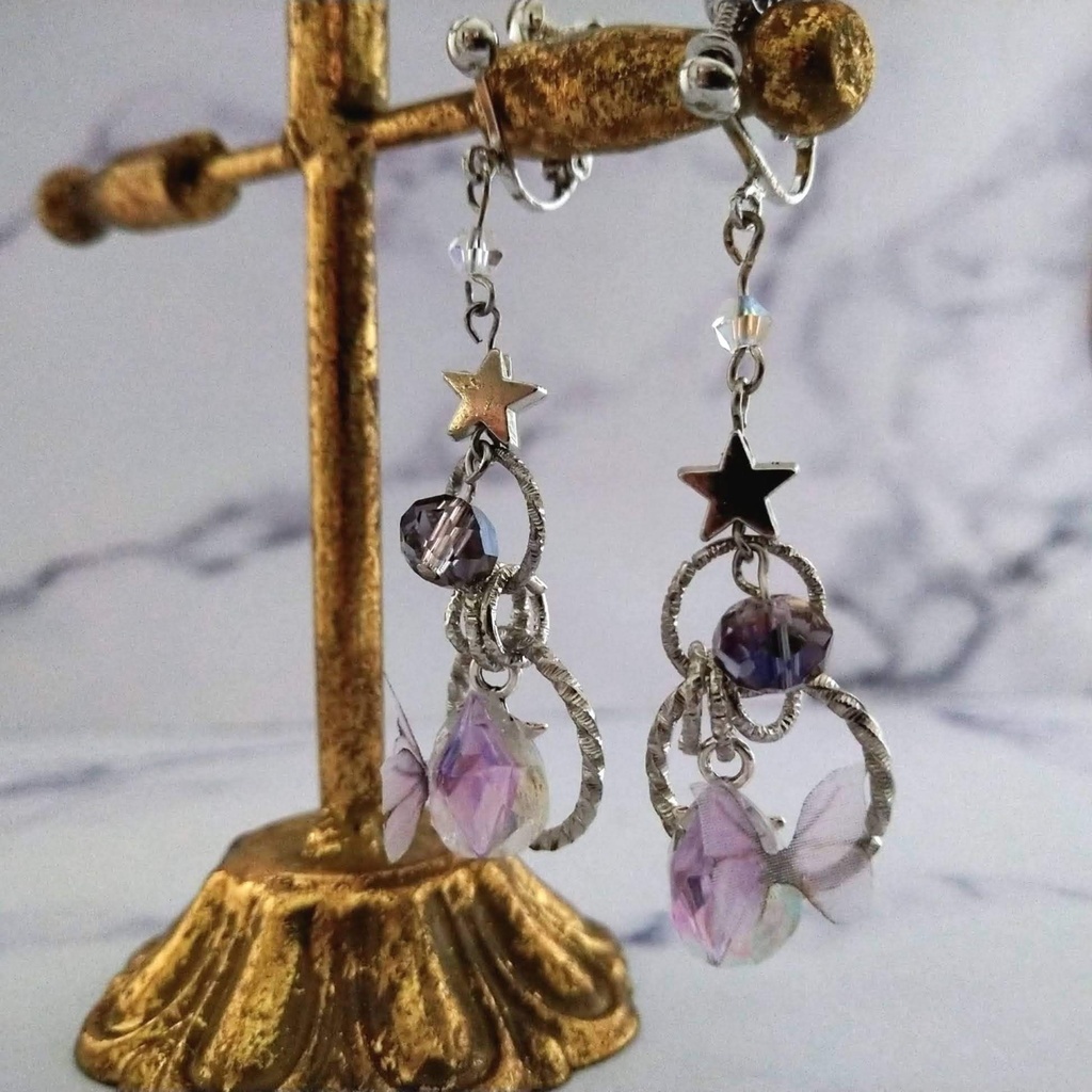 星の雫イヤリング ブルー パープル 上級魔法 ハイウィザード専用 水属性 闇属性 696 697