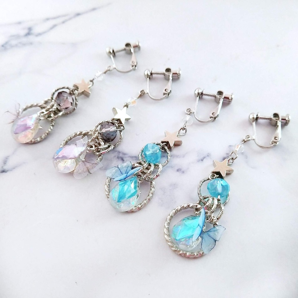 星の雫イヤリング ブルー パープル 上級魔法 ハイウィザード専用 水属性 闇属性 696 697