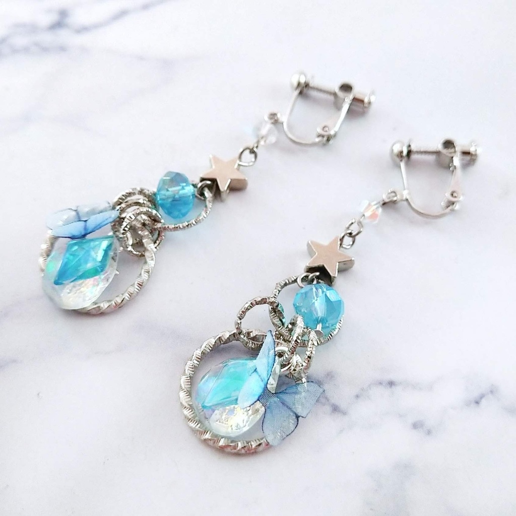 星の雫イヤリング ブルー パープル 上級魔法 ハイウィザード専用 水属性 闇属性 696 697