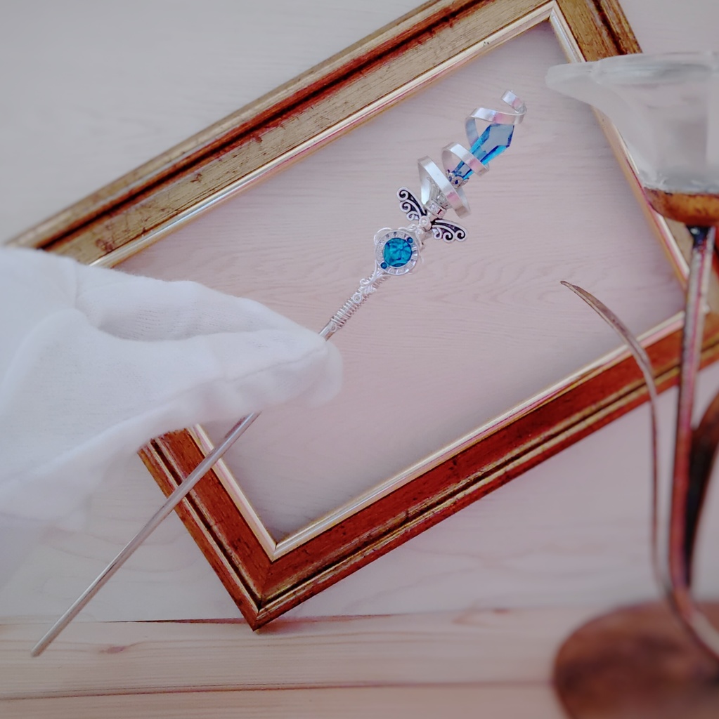 螺旋を描く願いの杖 初級魔法 かんざし ロングver ドール小物 オブジェ メイジ専用 シルバー 720〜724