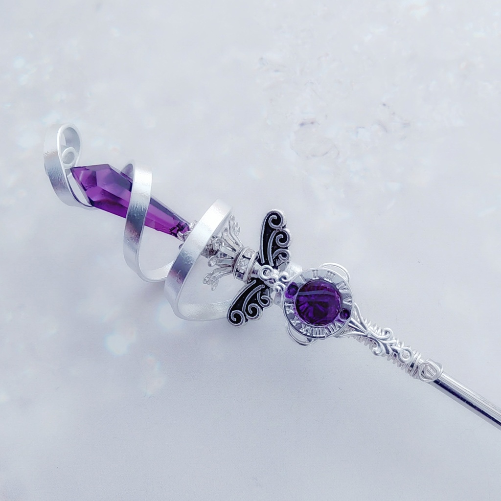 螺旋を描く願いの杖 初級魔法 かんざし ロングver ドール小物 オブジェ メイジ専用 シルバー 720〜724