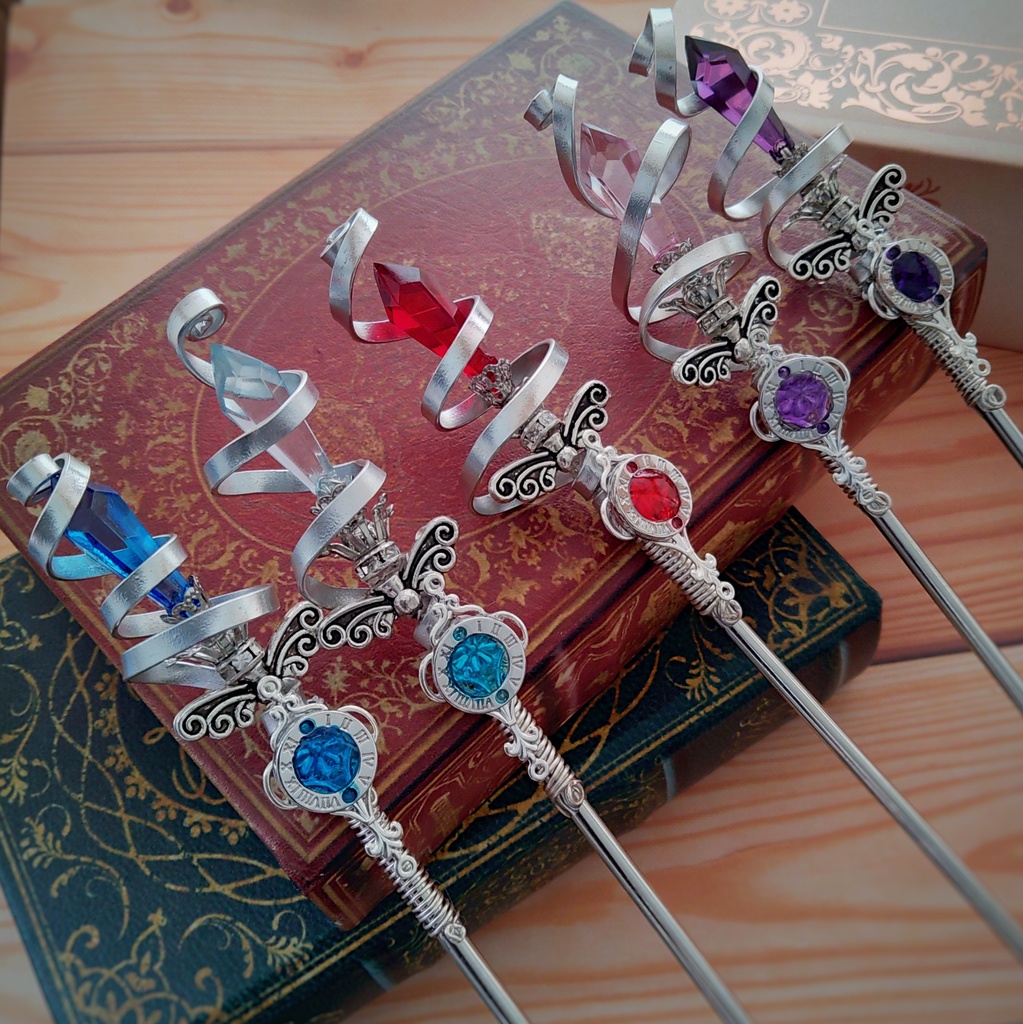 螺旋を描く願いの杖 初級魔法 かんざし ロングver ドール小物 オブジェ メイジ専用 シルバー 720〜724