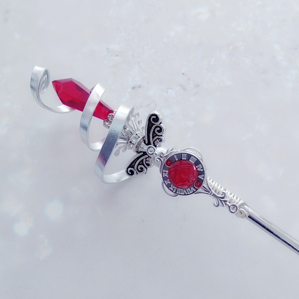 螺旋を描く願いの杖 初級魔法 かんざし ロングver ドール小物 オブジェ メイジ専用 シルバー 720〜724