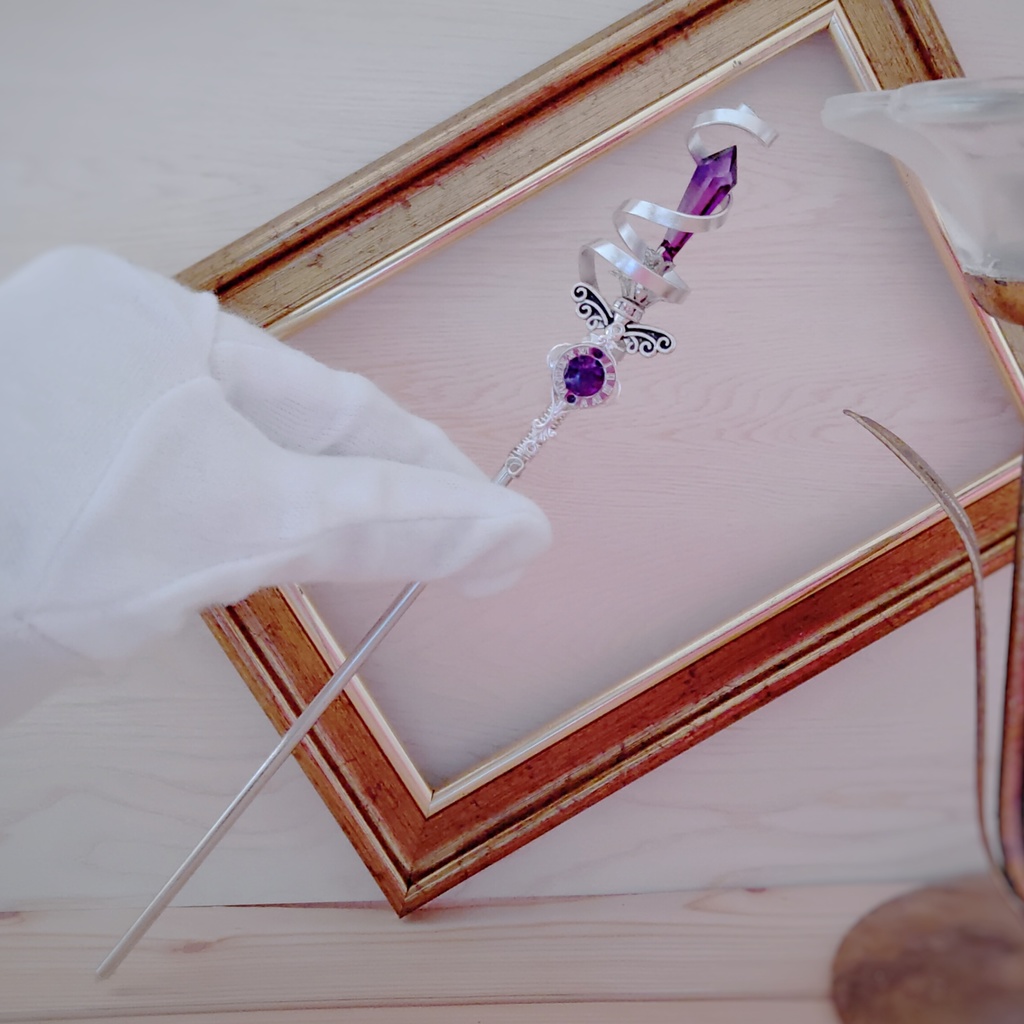 螺旋を描く願いの杖 初級魔法 かんざし ロングver ドール小物 オブジェ メイジ専用 シルバー 720〜724