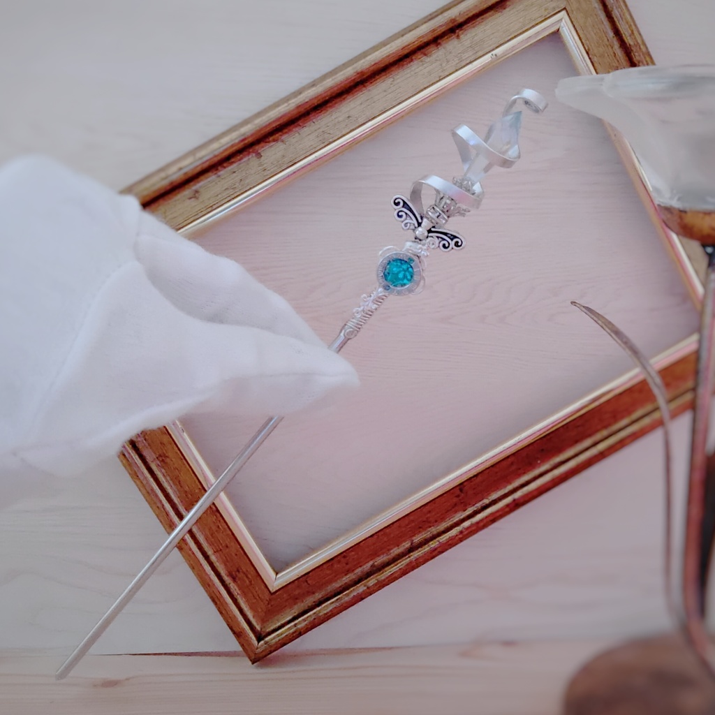 螺旋を描く願いの杖 初級魔法 かんざし ロングver ドール小物 オブジェ メイジ専用 シルバー 720〜724