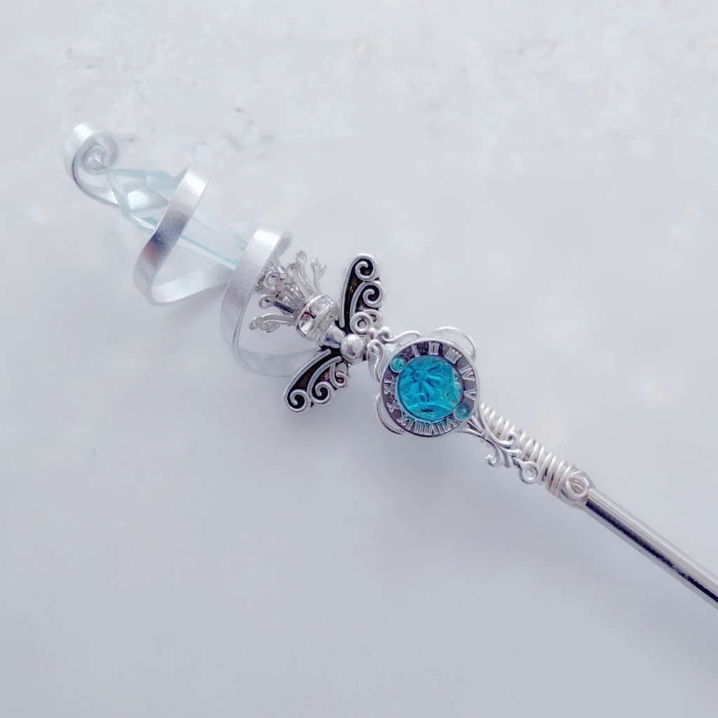 螺旋を描く願いの杖 初級魔法 かんざし ロングver ドール小物 オブジェ メイジ専用 シルバー 720〜724