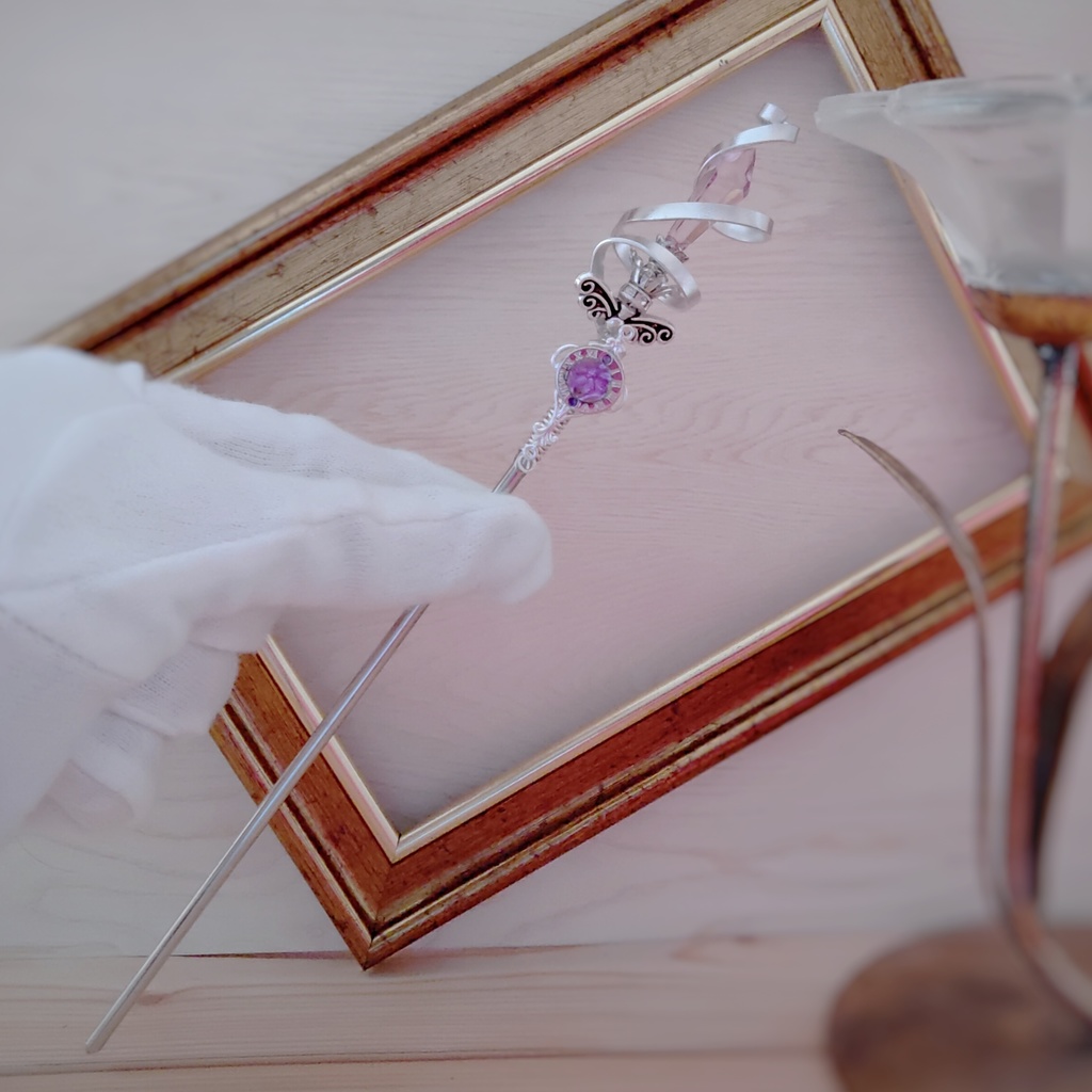 螺旋を描く願いの杖 初級魔法 かんざし ロングver ドール小物 オブジェ メイジ専用 シルバー 720〜724