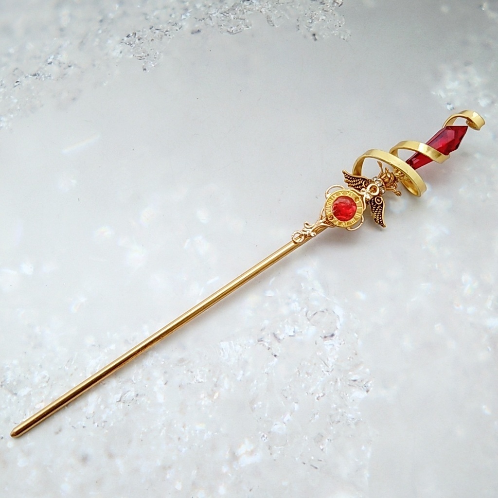 螺旋を描く願いの杖 初級魔法 かんざし ショートver ドール小物 オブジェ メイジ専用 ゴールド 736〜741