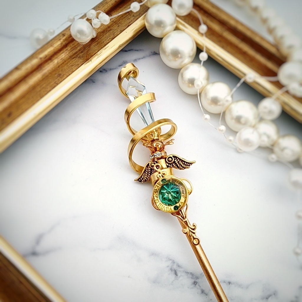 螺旋を描く願いの杖 初級魔法 かんざし ショートver ドール小物 オブジェ メイジ専用 ゴールド 736〜741