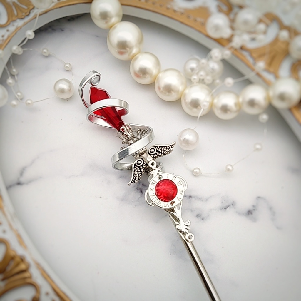 螺旋を描く願いの杖 初級魔法 かんざし ショートver ドール小物 オブジェ メイジ専用 シルバー 742〜747