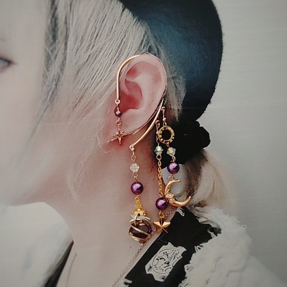 螺旋描く魔法石イヤーフック 4色 上級魔法 ハイウィザード専用 ブルー レッド グリーン パープル 823〜826