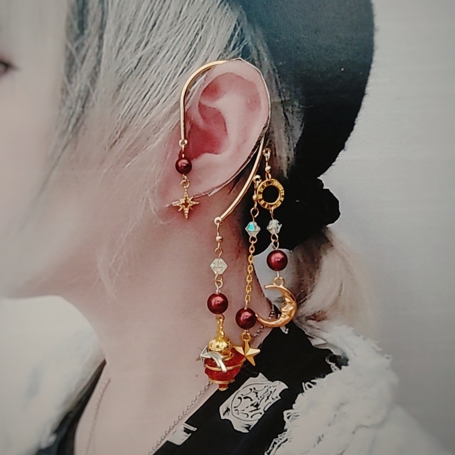 螺旋描く魔法石イヤーフック 4色 上級魔法 ハイウィザード専用 ブルー レッド グリーン パープル 823〜826