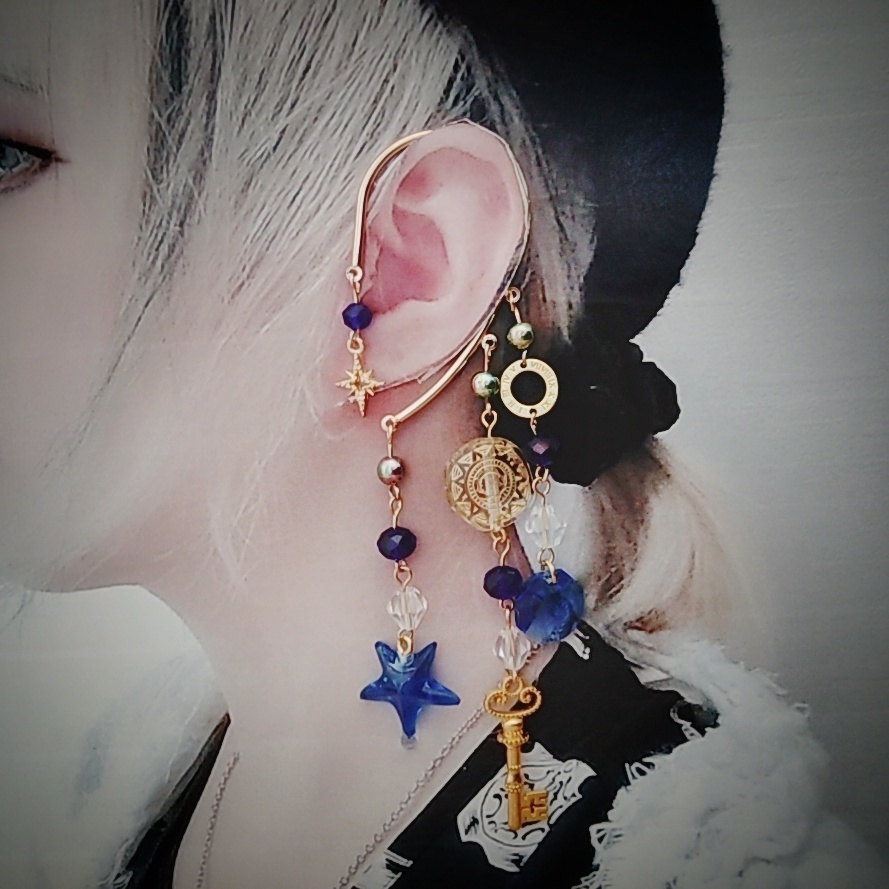 星の雫イヤーフック 3色 上級魔法 ブルー レッド パープル 832〜834