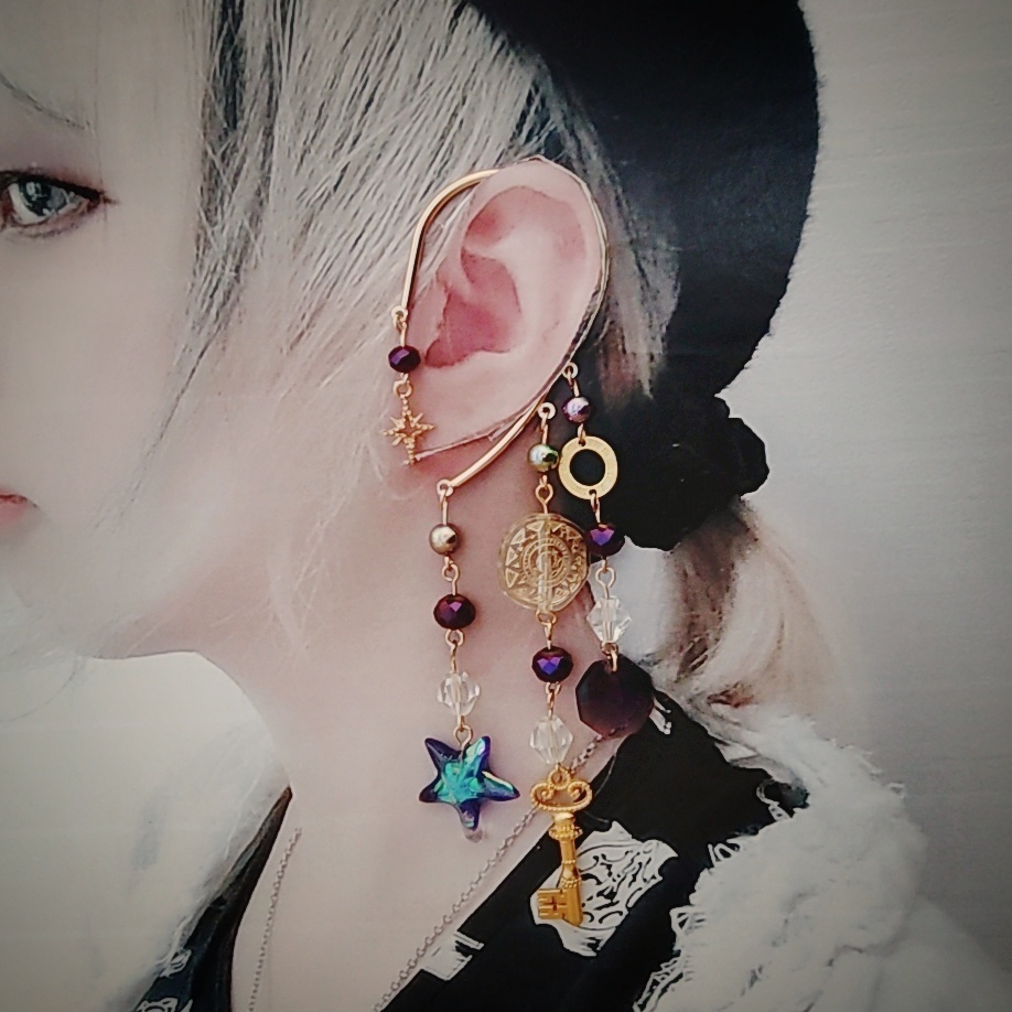 星の雫イヤーフック 3色 上級魔法 ブルー レッド パープル 832〜834