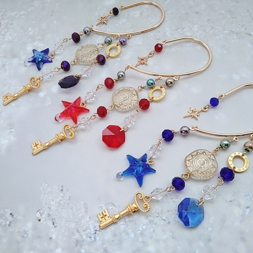 星の雫イヤーフック 3色 上級魔法 ブルー レッド パープル 832〜834