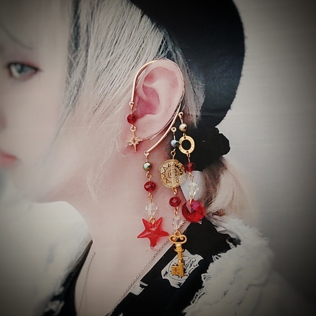 星の雫イヤーフック 3色 上級魔法 ブルー レッド パープル 832〜834