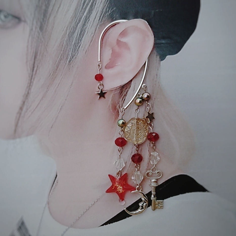 星の雫イヤーフック 6色 上級魔法 ブルー スカイブルー レッド グリーン ライトパープル パープル 835〜840