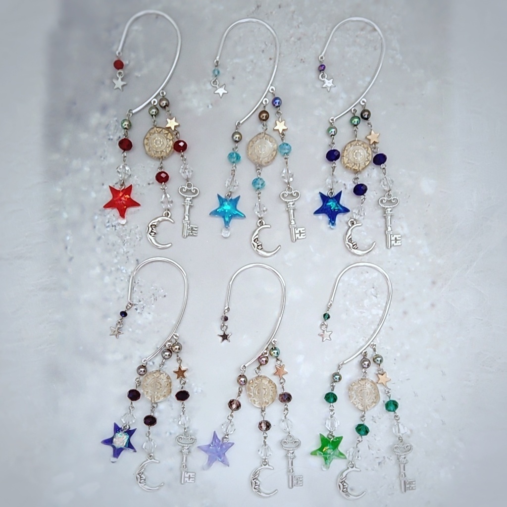 星の雫イヤーフック 6色 上級魔法 ブルー スカイブルー レッド グリーン ライトパープル パープル 835〜840