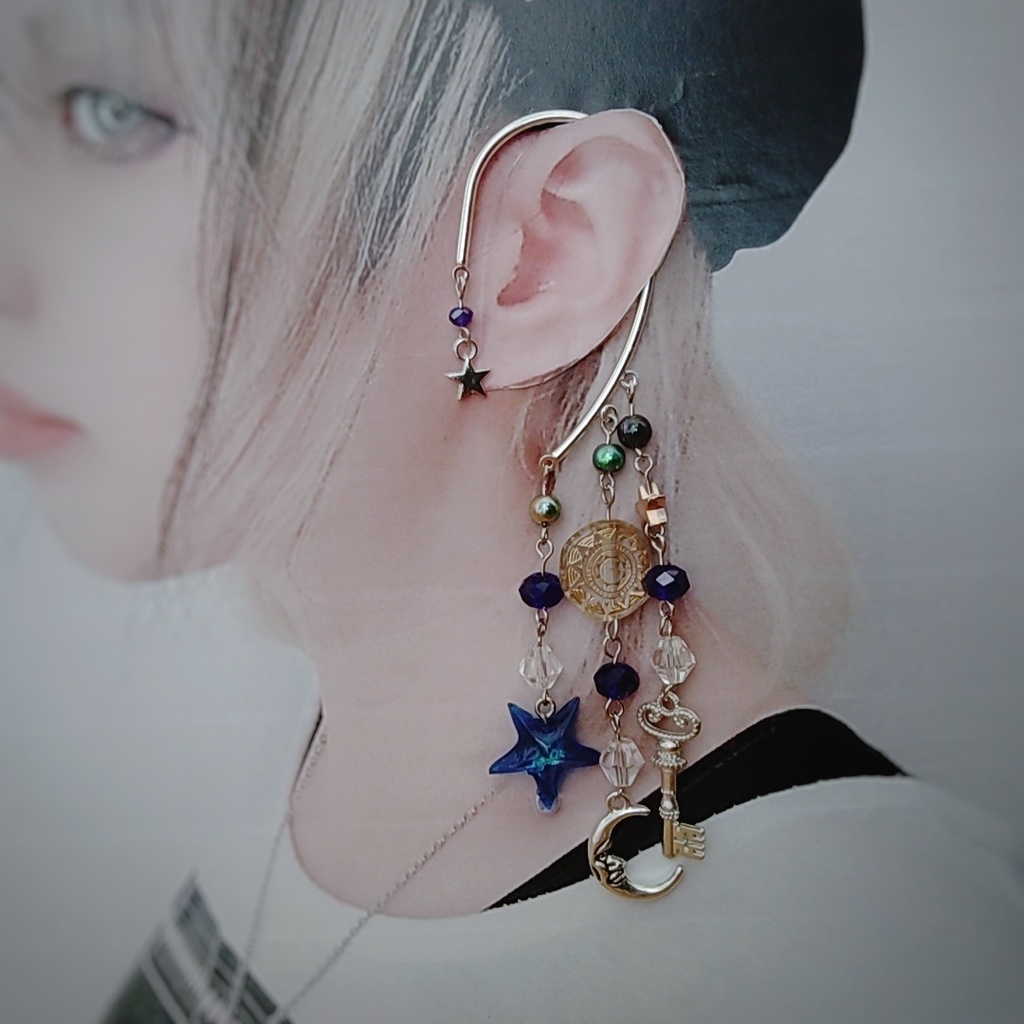 星の雫イヤーフック 6色 上級魔法 ブルー スカイブルー レッド グリーン ライトパープル パープル 835〜840