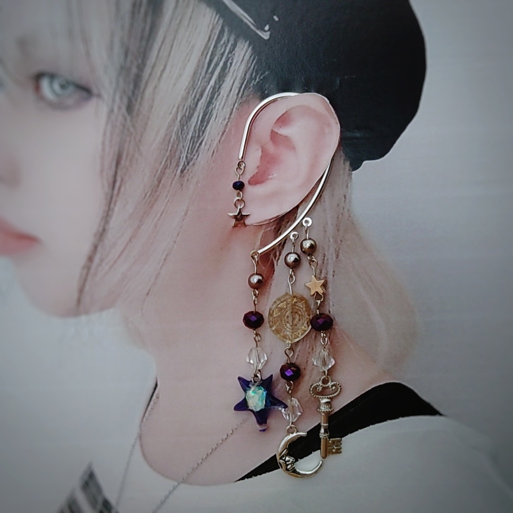 星の雫イヤーフック 6色 上級魔法 ブルー スカイブルー レッド グリーン ライトパープル パープル 835〜840