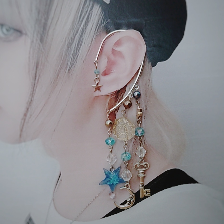 星の雫イヤーフック 6色 上級魔法 ブルー スカイブルー レッド グリーン ライトパープル パープル 835〜840