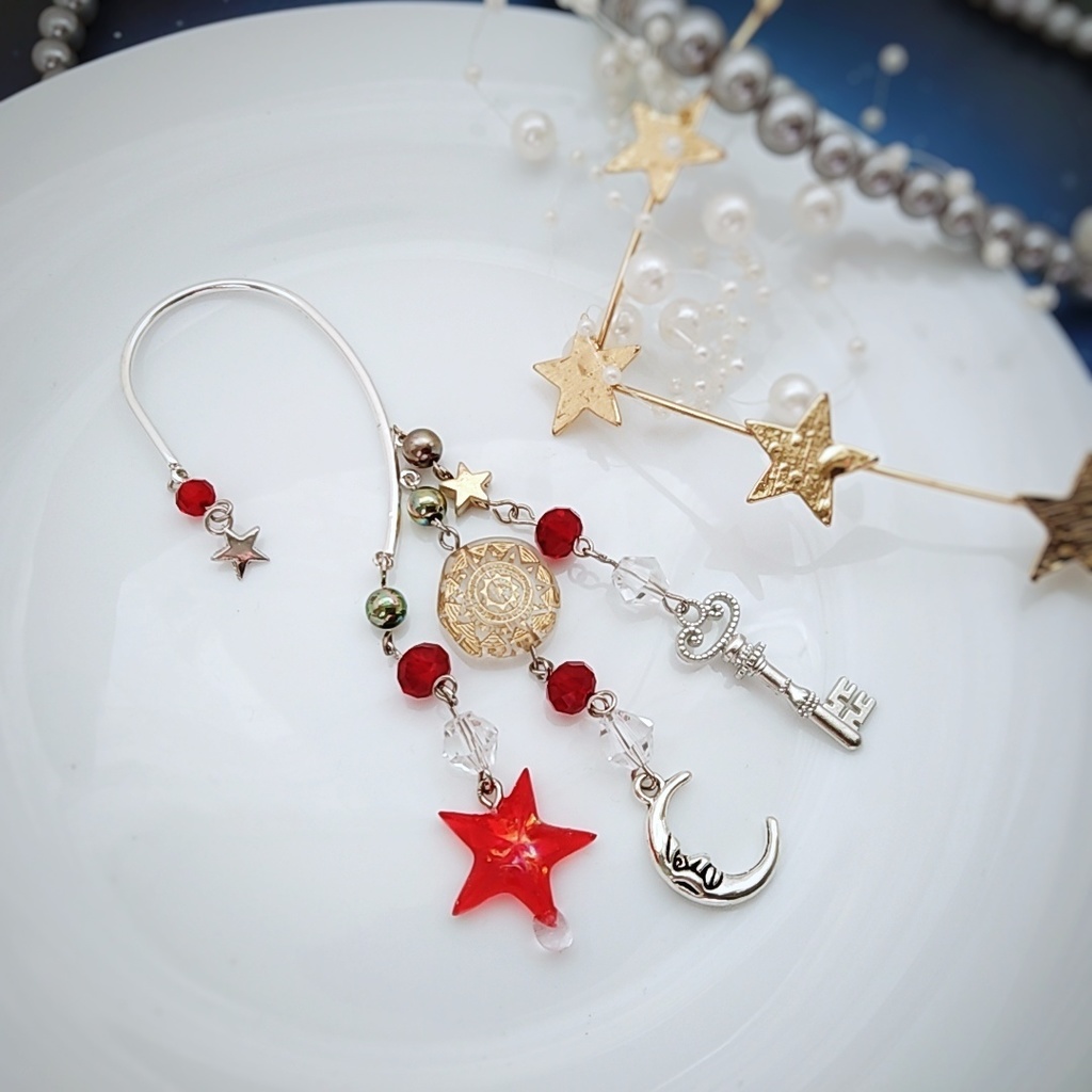 星の雫イヤーフック 6色 上級魔法 ブルー スカイブルー レッド グリーン ライトパープル パープル 835〜840